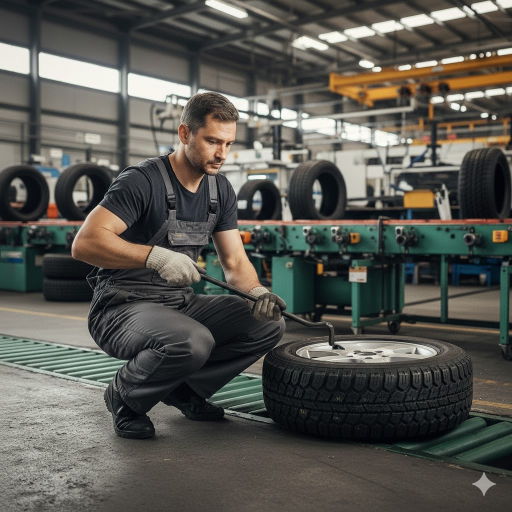 自動車のタイヤ組付け作業