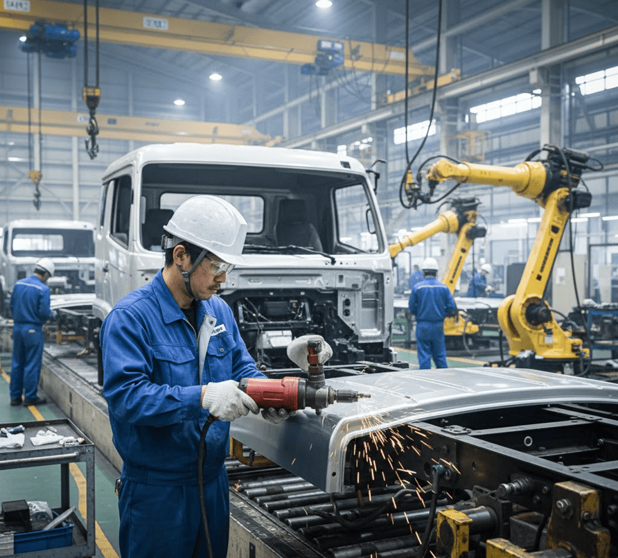 自動車フレームの製造作業