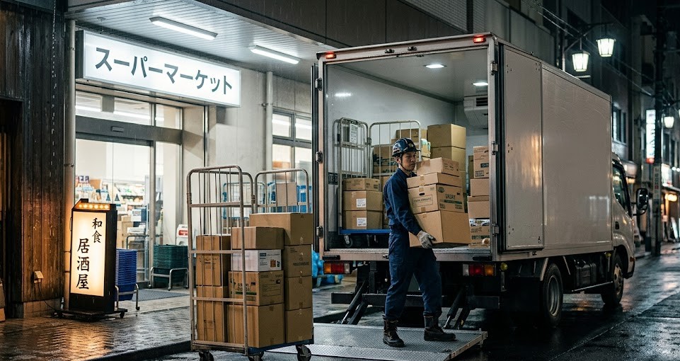 3tロング車での飲食店へのルート配送業務