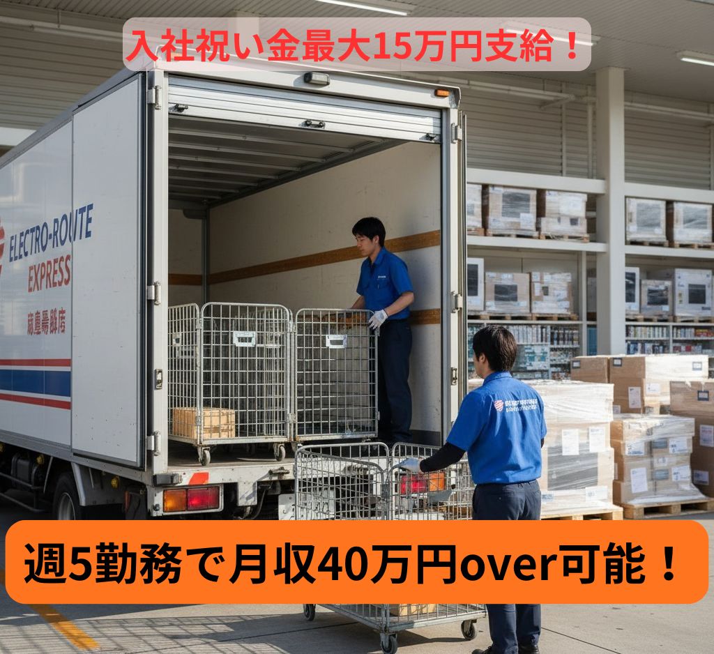 中型4tトラックにて倉庫～店舗間の家電製品のルート配送