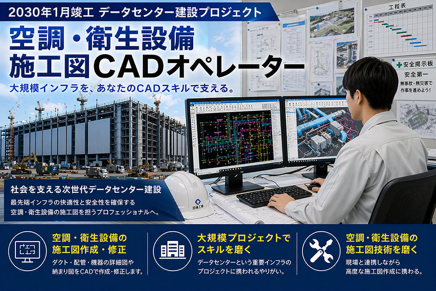 空調・衛生設備ＣＡＤオペレーター／データセンターの施工図　※Tfas