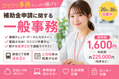 電話少なめ補助金申請チェック・データ入力一般事務