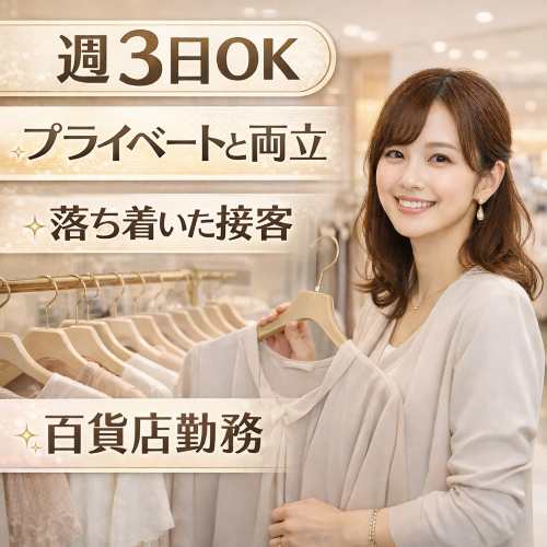 週3日フルタイム｜レディースアパレル販売スタッフ 車通勤OK